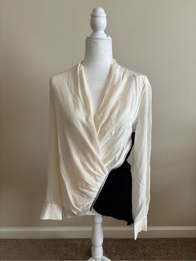 bebe Cream Draped Wrap Blouse